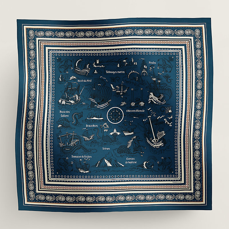 Châle 140 Tatouages Marins Bandana - Bleu | Hermès Canada